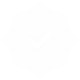 A white icon of a checkmark inside a wavy, circular badge shape.